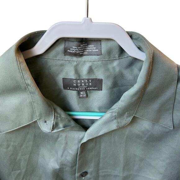 Claiborne Crazy Horse Sateen Men's Dress Shirt 16.5 Office Green Preppy - Picture 2 of 7